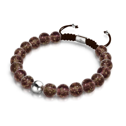 Schokolade | Silber | Glühwürmchen-Glas-Makramee-Armband